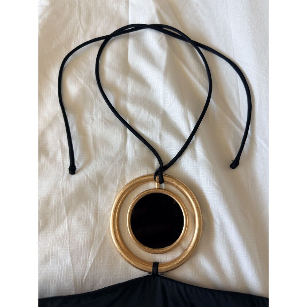 Zara Black Bodysuit Gold Medallion Necklace Halter Backless Gently Worn Sz S - Picture 2 of 4